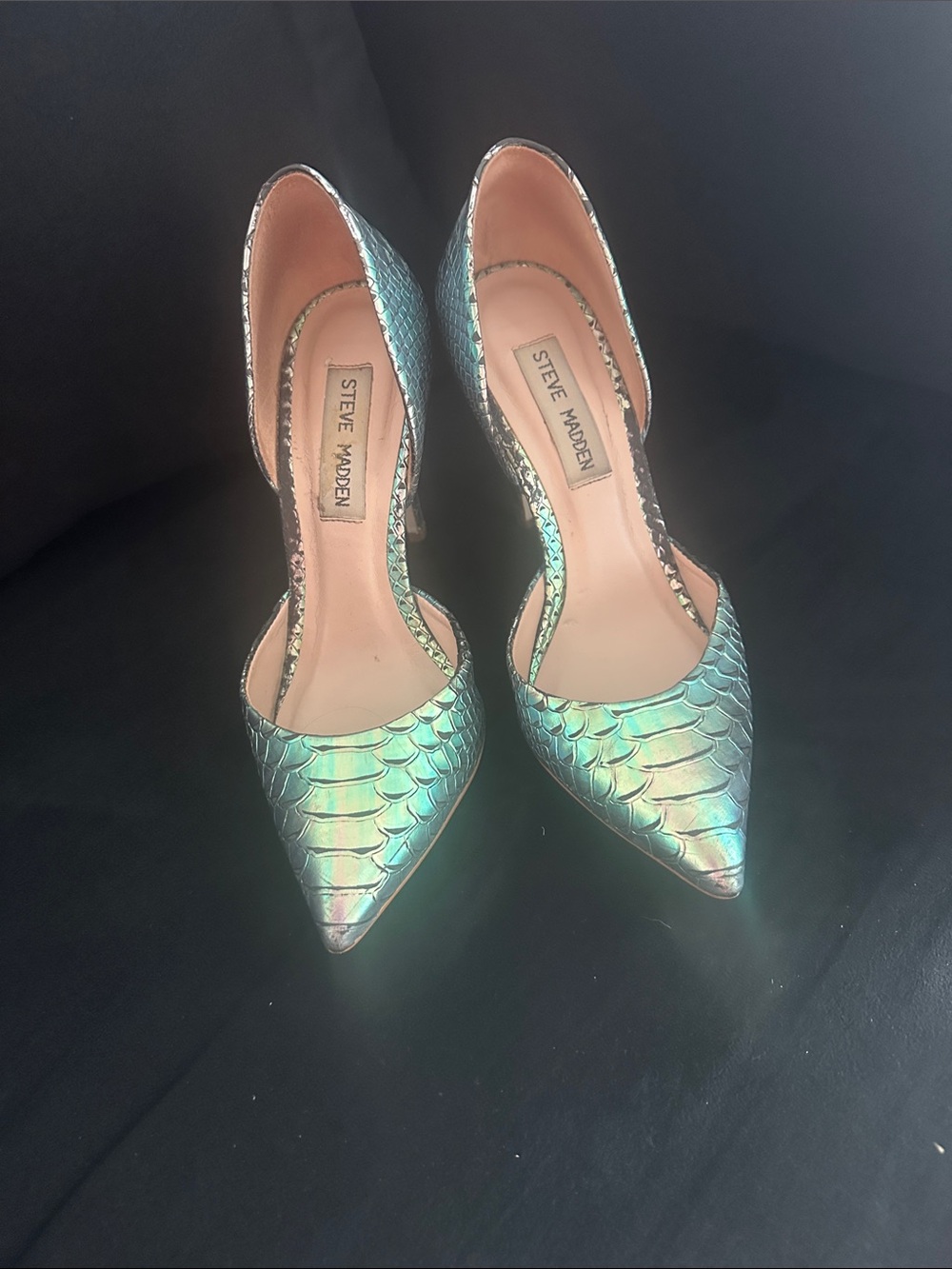 Steve Madden Iridescent Mermaid-Scale Pointed Toe Pumps - Green/Blue